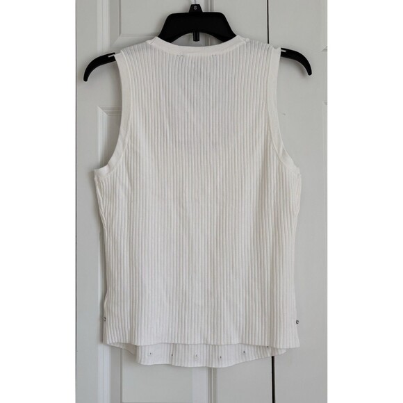 NINA PARKER WOMENS TOP/VEST BRIGHT WHITE SLEEVELES KNIT SCOOP NECK RHINESTONES - Picture 3 of 6